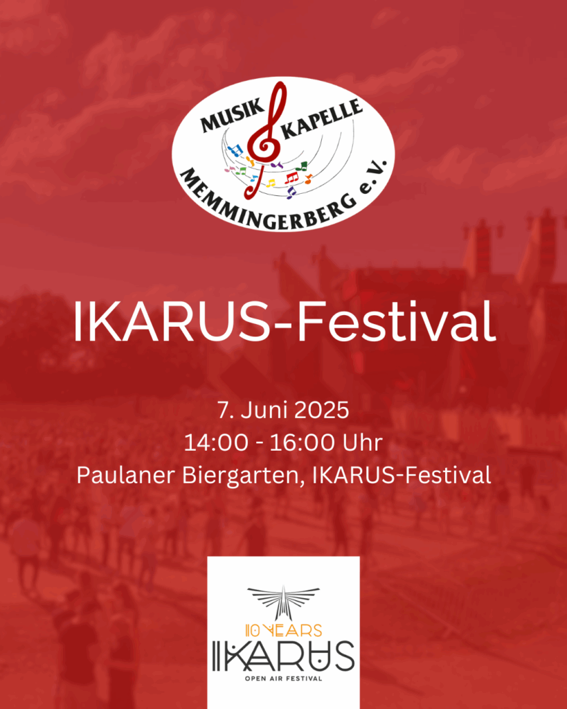 Flyer der Musikkapelle Memmingerberg, die dieses Jahr auf dem IKARUS-Festival in Memmingen spielt.